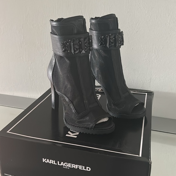 🆕 KARL LAGERFELD Paris Blayze Mesh Booties Black size 5 Women’s Heeled Boots - Picture 5 of 16